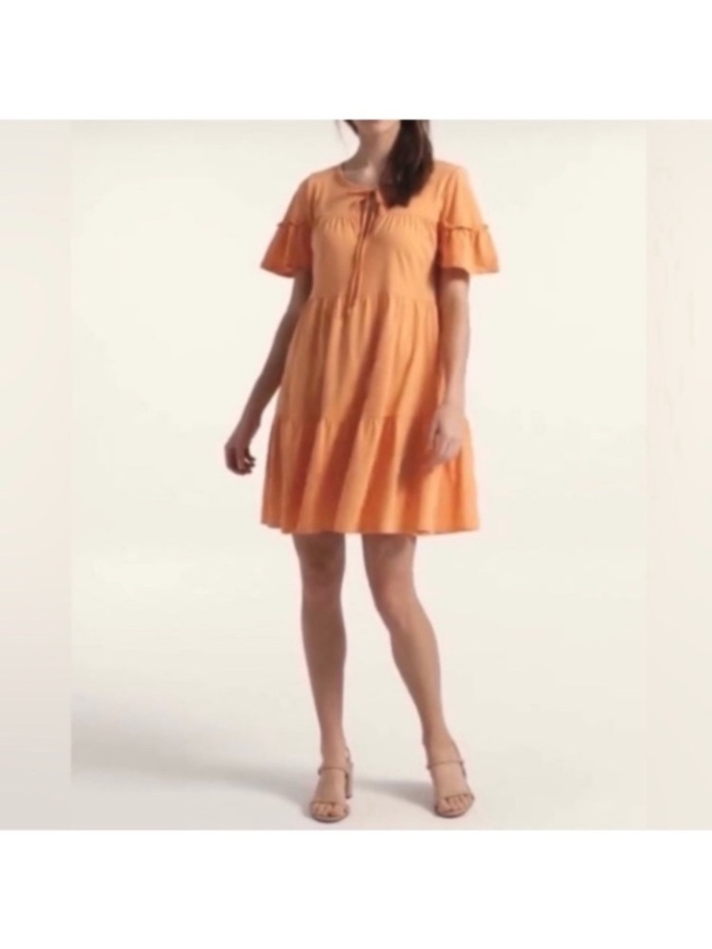 J. Crew Orange Tiered Short-Sleeve Mini Dress